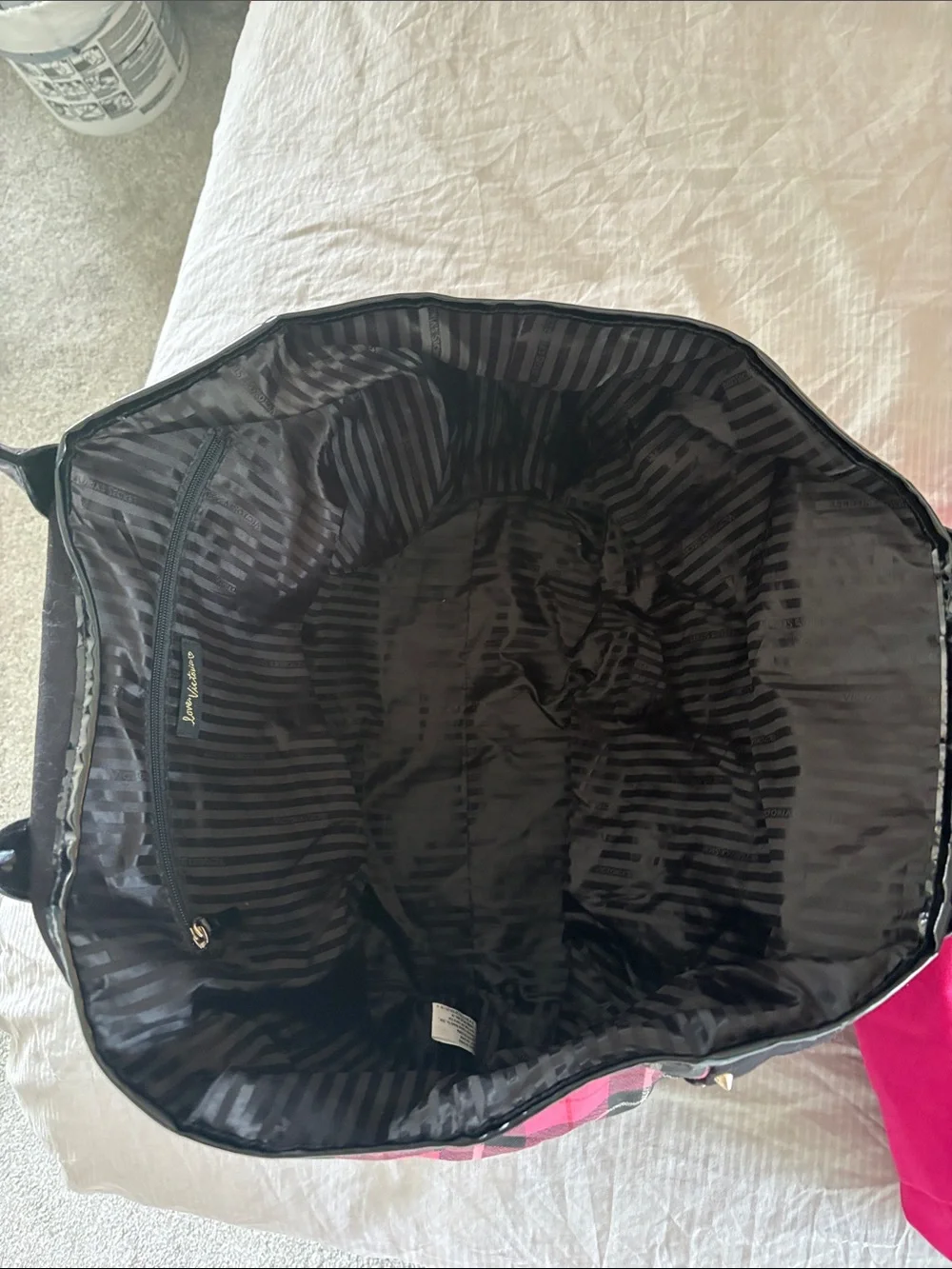 Victoria's Secret Black & Pink Plaid Tote Bag